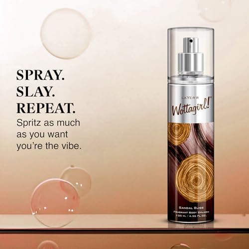 Image of Layer'r Wottagirl Sandal Bliss Body Splash for Women, 135ml | Long-Lasting Floral Woody Body Mist with Sandalwood & Musk | Everyday Fresh Fragrance | IFRA Certified