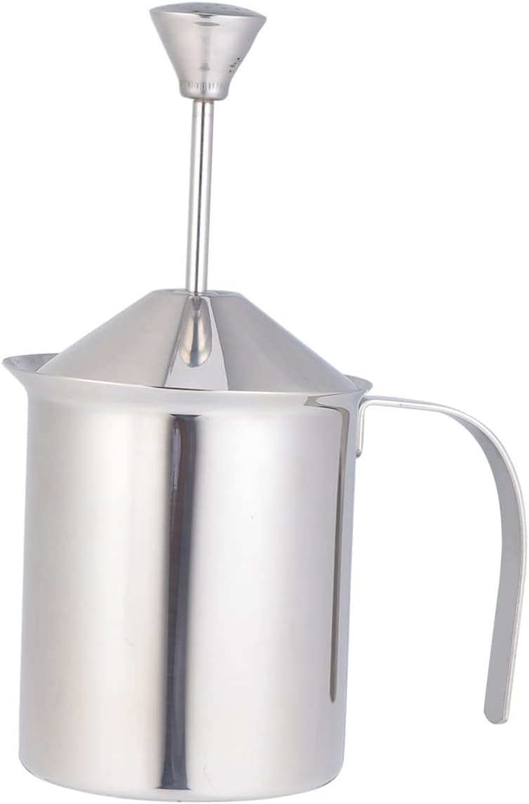 Healifty Manual Stainless Steel Milk Frother Pitcher Double Mesh Filter Hand Pump Milk Mixer for Cappuccino Latte Coffee Home Use