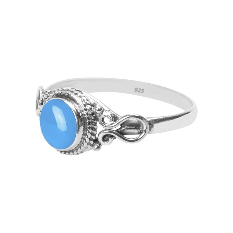 Miniatura 3 de Blue Chalcedony Stone Ring, Handmade 925 Sterling Silver Rings for Women Girls, Natural Gemstone Ring US size 6 Solitaire Ring, Round Stone Ring,