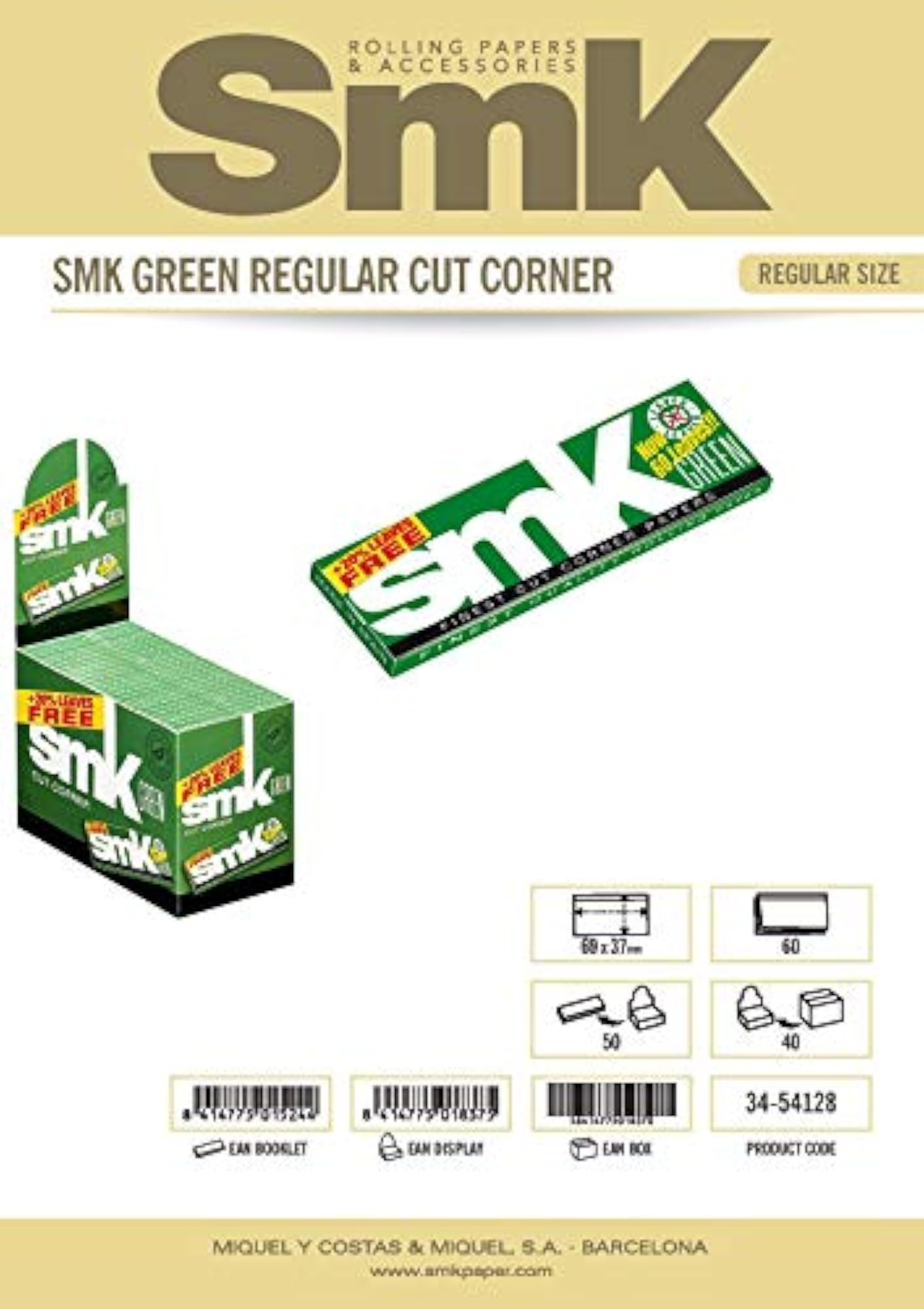 SMK Regular Blue White Bleached Rolling Paper, Pack of 3