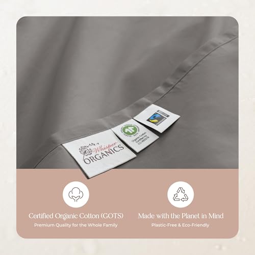 Image of Certified Organic Twin Flat Sheet Only - 100% Organic Cotton Top Sheet with Luxurious Soft and Breathable 300 Thread Count Sateen Weave Finish - GOTS & Fairtrade Certified (Stone, Twin)