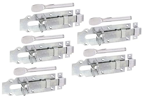 Alberts 841133 Cerrojo porta-candados para establos, Recto, con maneta plana y cerradero fijado, Galvanizado, pasivado con capa gruesa, Pletina 160 x 56 mm, Juego de 5