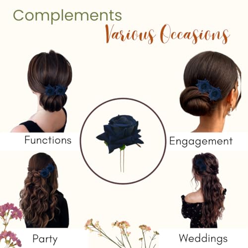 Image of Hair Flare Artificial Plastic & Metal Rose Flower with An Abundance of Petals Design Hairpin /Hair Clip /Judabun | Bridal Hair Accessories, Wedding, Festival for Women & Girls - 2700, Set of 2