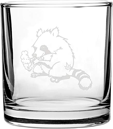 Pot Smoking Pals Cute Cuddly Trash Panda Raccoon Stoner Friend - 3D Laser Engraved Scotch Whiskey Glass 10.5 oz