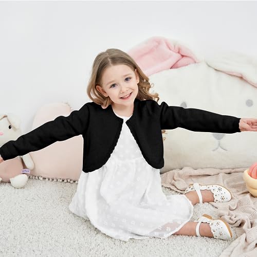 Image of Girls Cardigan Bolero Ruffle Open Front Button Cover-Up 3-12Y