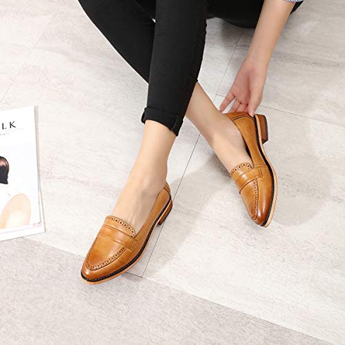 Image of Mona flying Women's Classy Leather Penny Loafer Dress Casual Slip on Flat Office Work Shoes for Ladies