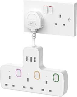 Multi Plug Extension 3 Way 3 USB with Flexible Plug, Mscien Individual Switched Socket Extension Adapter, Plug Extension Adapter
