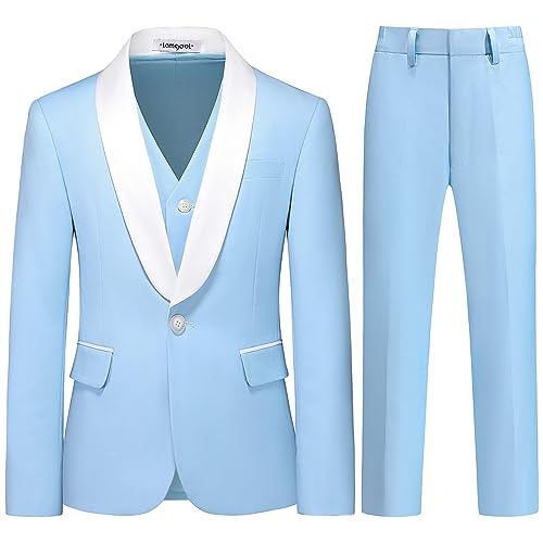 Image of Boy Suits 3 Piece Slim Fit Formal Suit Set with Tuxedo Jacket Vest Pants for Kids Wedding Ring Bearer Party