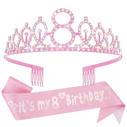 Canitor Birthday Decorations for Girls - Crown Tiara Sash Set and Headband Gift