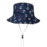 Comhats Babymütze Kinderhut Sonnenhut Angelnhut Sommer Fischerhut Breite Krempe Faltbar Jungen UPF50 aus Baumwolle mit Marine-Drucke Wandernhut Blau