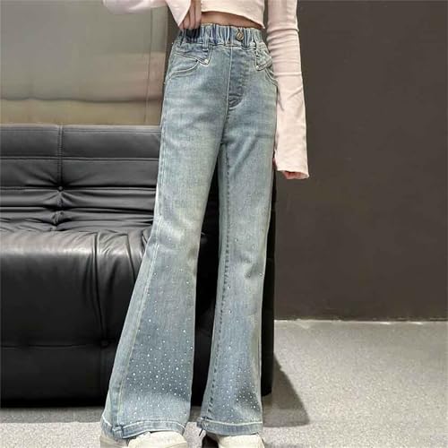 Girls Jean Pants Trendy Elastic High Waist Wide Leg Pants Casual Loose Slightly Flared Pants Girls Clothes 5-15Y2