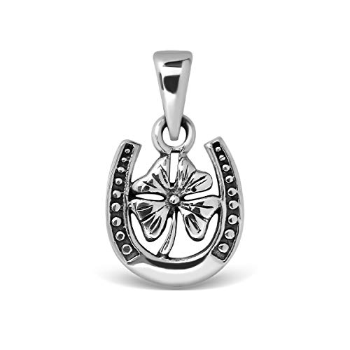 WithLoveSilver, ciondolo portafortuna in argento Sterling 925 a forma di ferro di cavallo con quadrifoglio portafortuna