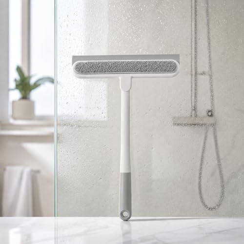 Image of ROKTRY 360 Rotating Silicone Floor Squeegee Mop with Long Handle - Multi-Purpose Water Wiper Broom for Bathroom, Kitchen, Glass, Tile & Hardwood Floor Cleaning Mirror Scraper Brush with Soft Rubber