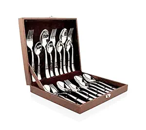 BRODEES Stainless Steel Laser Etching Cutlery Set of 18 Pcs Packed in Gift Box | 18 Pcs Consists of 6 x Dinner Spoon, 6 x Dinner Fork & 6 x Tea Spoon