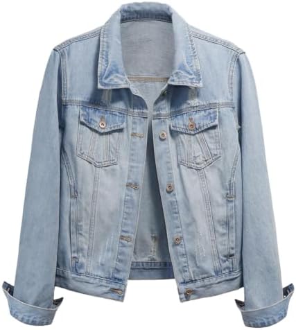 Womens Denim Jackets Distressed Ripped Long Sleeve Jean Jacket Co...