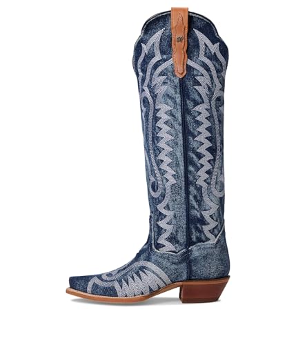 Image of Dan Post Boots Womens Denim Darlin Snip Toe Zippered Casual Boots Mid Calf Low Heel 1-2 inch - Blue