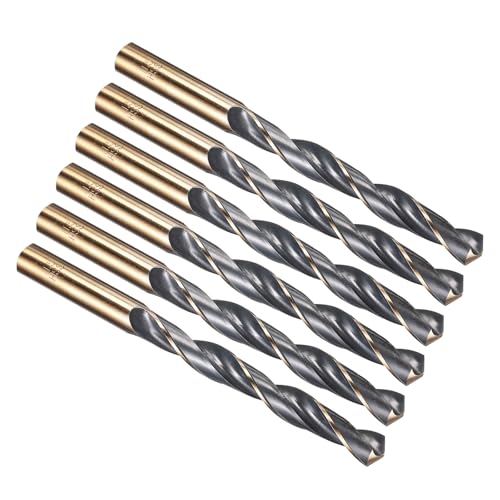 PATIKIL 11.5mm Drill Bit, Jobber Straight Shank 4341 High-Speed Steel 118° Black and Gold Finish for Medium-hard Metal Steel Acrylic - 6 Pack
