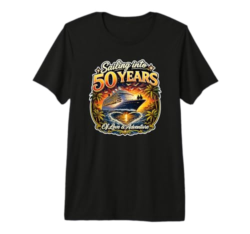 Vintage Sailing Into Fifty Years Romantic Cruise Couple Ocea Premium Tri-Blend T-Shirt