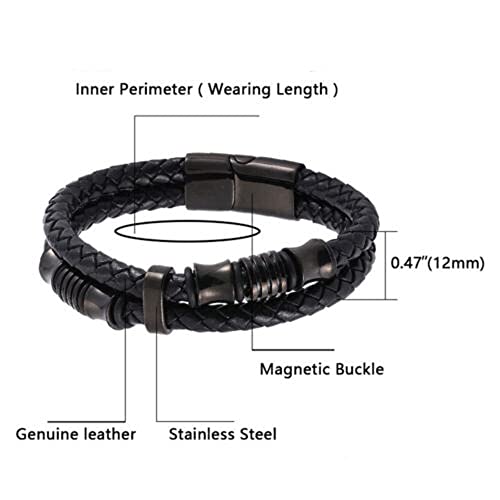 Image of Black Braided Leather Bracelet For Men