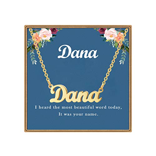 Ldurian Custom Name Necklace, Dana Name Plate Pendant Necklace Pre Gifts, Charm Necklaces Jewelry for Birthday Anniversary