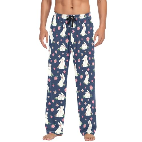 Mens Cotton Pajama Pants with Pockets Bunny Easter Flowers Rabbit Soft Lounge Sleep PJ Pants Men Drawstring2