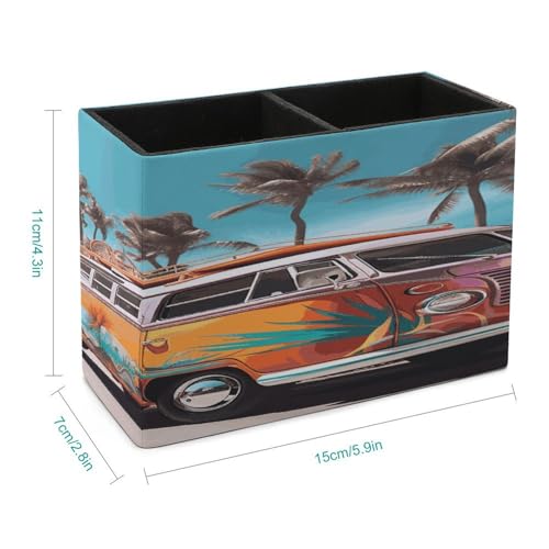 Bus coloré et palmier décorent ce porte-stylos en cuir multifonction - 3