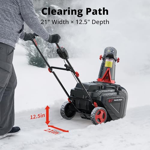AMERISUN 21-Inch 15-Amp Electric Snow Blower, Corded Snow Thrower with LED Light, 180° Rotating Chute, 30-Ft Throw, 8-in Wheels for Driveways & Sidewalks