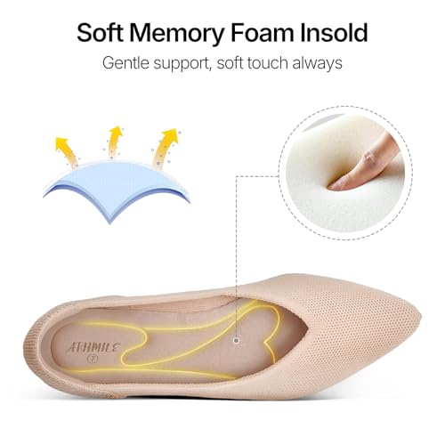 Image of ATHMILE Pointed Toe Flats for Women Comfortable Knit Ballet Flats Shoes