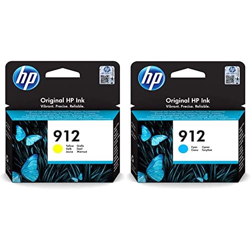 HP 912 Yellow Original Ink Cartridge 3YL79AE & HP 912 Cyan Original Ink Cartridge 3YL77AE