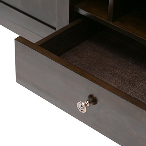 Simplihome Carlton Solid Pine Wood 54 Inch Transitional Sideboard Buffet Credenza In Dark Tobacco Brown Features 2 Doors, 1 Drawers And 2 Cabinets With 12 Bottle Wine Storage Rack #TOP4