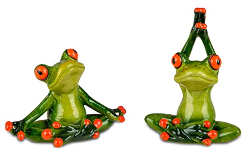 Dekofigur sitzender Yoga Frosch (2er Set) 8x10 cm - Badezimmer Wellness Fitness Deko, Bad, Frösche, lustige Dekoration, Mitbringsel