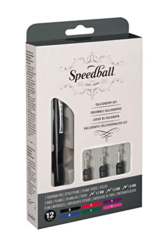 Speedball 002903 Calligraphy Fountain Pen Set - Pen Set - With 1 Pen, 3 Nibs, And 8 Assorted Ink Cartridges #TOP1