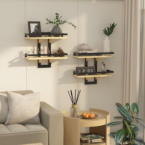 MTGSTOCL Floating Shelves for Wall, 2-Tier Wood Hanging Decor Storage