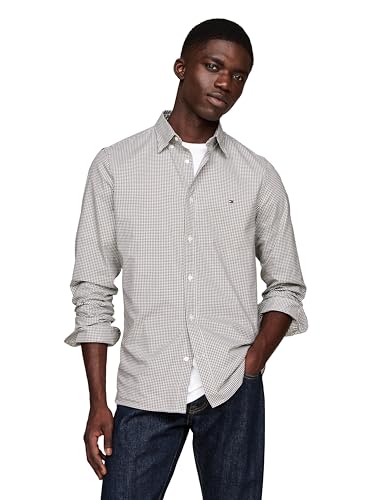 Tommy Hilfiger Long Sleeve Poplin Regular Fit, Men's Button Down Shirts, Also Available in Big and Tall, Army Green/Optic White, XXL