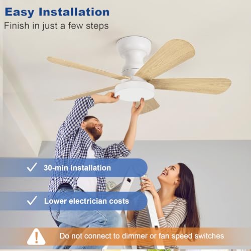 Depuley Small Ceiling Fan with Lights: 35-Inch Flush Mount Fan with Light and Remote - Low Profile Ceiling Fans Reversible Quiet DC Motor for Bedroom Living Room Indoor Outdoor, Wood Color by Depuley - Used condition - Image 8