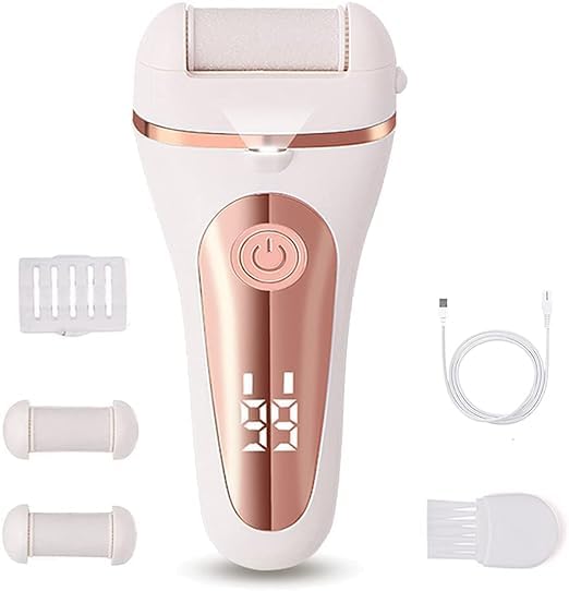 Electric Nail File Callus Remover Rechargeable Electric Foot File with 3 Roller Heads Cleaning Brush USB Cable (White Paisley)