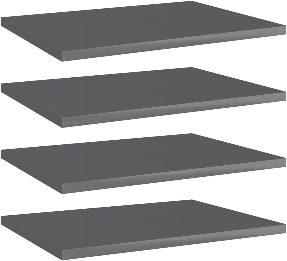 vidaXL High Gloss Gray Bookshelf Boards, Ingenious Engineered Wood Bookshelf Replacements, Easy-to-Clean Boards Set with 4 pcs