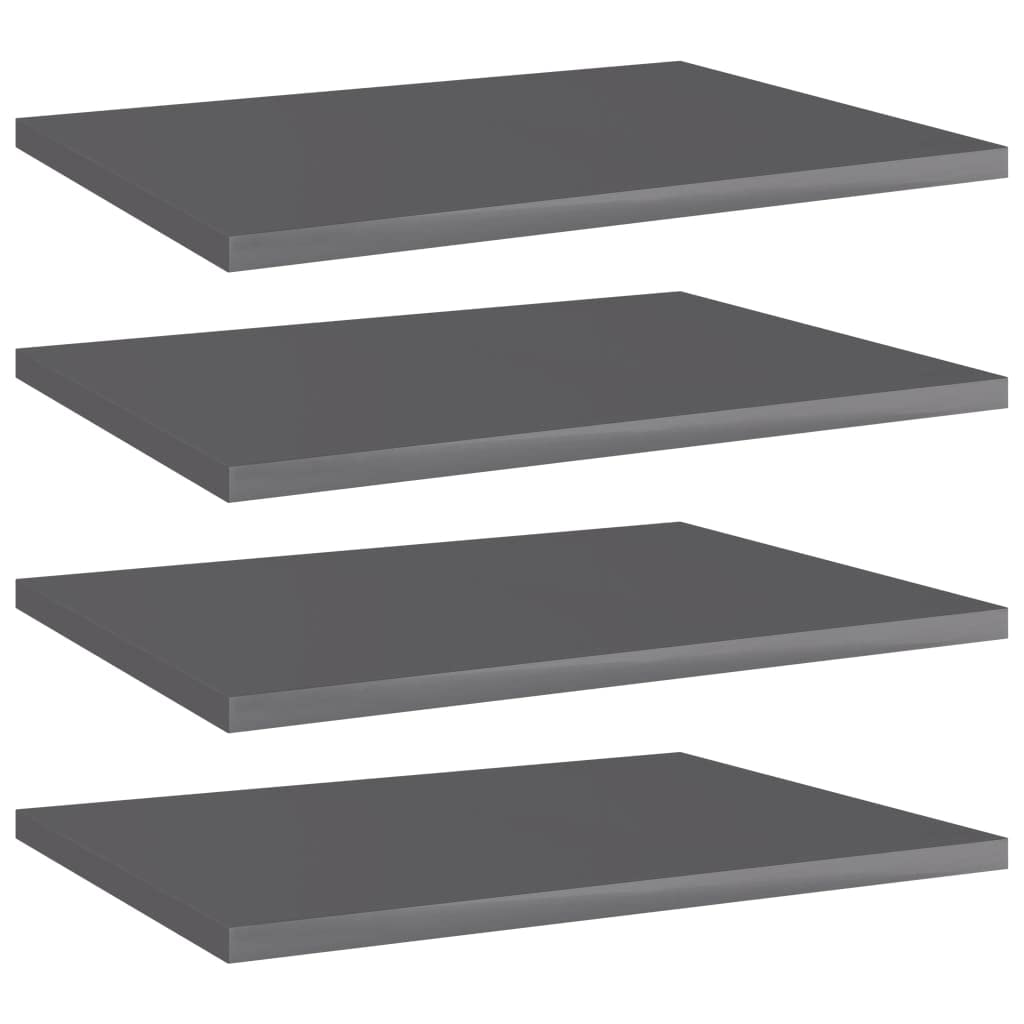 vidaXL 4x Wall Shelf Boards Shelf Panel Extra Shelf Bookcase Plate Bookrack Wall Shelf Panel Furniture Study Room High Gloss Grey Engineered Wood