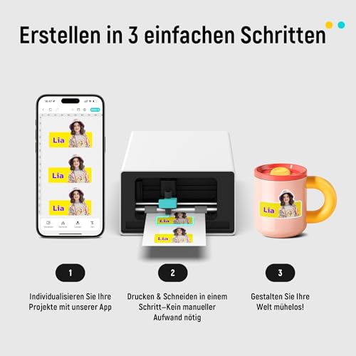 Liene PixCut S1 | All-in-One Fotodrucker, Aufkleberdrucker und Schneidemaschine | Multifunktionsdrucker und Stickerdrucker für Scrapbook und DIY-Projekte | 300 DPI Farbsublimation