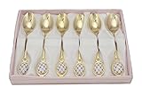 Royal Flatware 6pc Gold-Plated Cobalt Net Spoon Set, Lomonosov Dessert Silverware Vintage Set