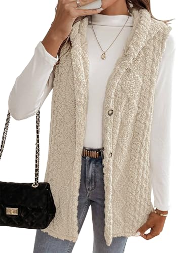 ZAFUL Long Vest for Women Sleeveless Button Down Plush Hooded