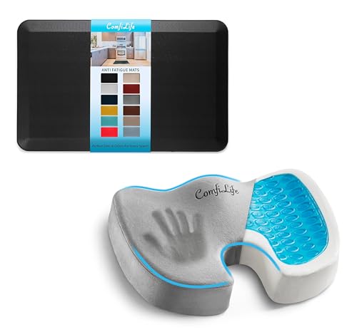 ComfiLife Anti Fatigue Mat & Gel Enhanced Seat Cushion Bundle – Premium Comfort for Standing and Sitting (Black & Gray)