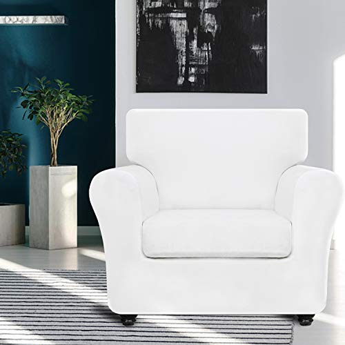 Chelzen Velvet Plush 2 Pieces Chair Covers For Living Room Super Stretch Anti Slip Chair Slipcovers With Arms Dogs Pets Armchair Furniture Protector With Elastic Bottom (Chair, White) #TOP1
