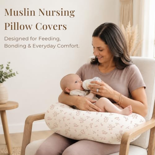 Image of Konssy 2-Pack Muslin Nursing Pillow Covers, Taupe Soft Slipcover for Baby