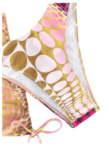 Image of RoseSeek Women's 4 Piece Polka Dots Bathing Suits Cover Up Skirt & Bandana | Halter Bikini Sets, Sexy Bathing Suit, Beach Skirt, Leopard, Paisley, Tropical, Summer