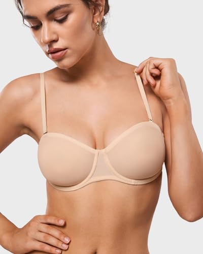 Image of INLYRIC Women's Sheer Strapless Bras Mesh Sexy Unlined Plus Size See Through Bra Underwire Demi Mesh Non Padded