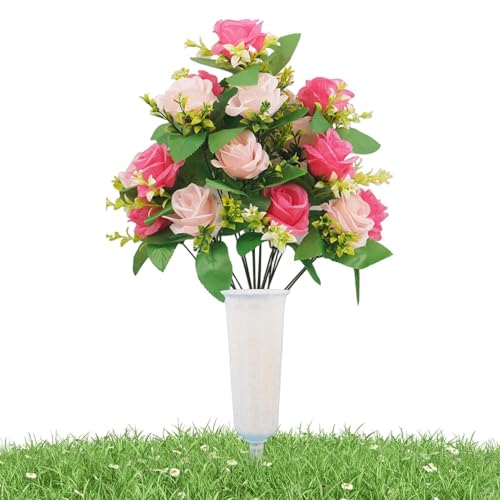 Flores artificiales para cementerio con jarrón estaca y ramo floral conmemorativo de exterior 2