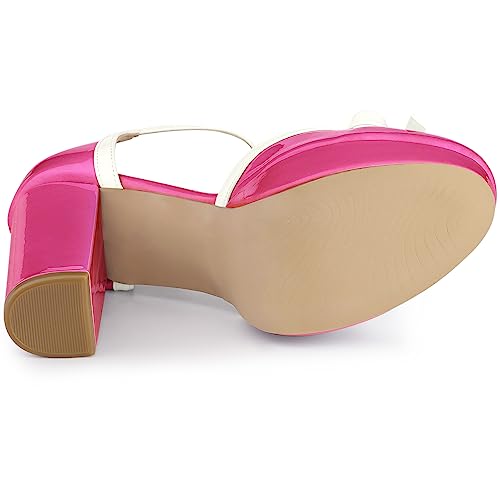 Allegra K Allegra K Women's Platform Bow T Strap Chunky Heels Hot Pink Pumps 8 M US