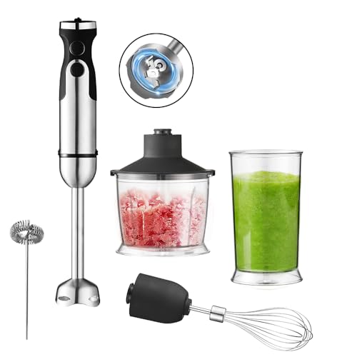 DPEHO Immersion Hand Blender,Electric Blender, 5 in 1 SS Immersion Blender, 1200W Powerful Hand Stick Mixer Blender with Turbo Mode,with Variable Speed & Chopper, Whisk and Frother, 15.55