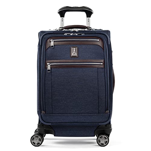 Image of Travelpro Platinum Elite Softside Expandable Carry on Luggage, 8 Wheel Spinner Suitcase, USB Port, Laptop and Tablet Sleeves, Men and Women, True Navy Blue, Carry On 20-Inch